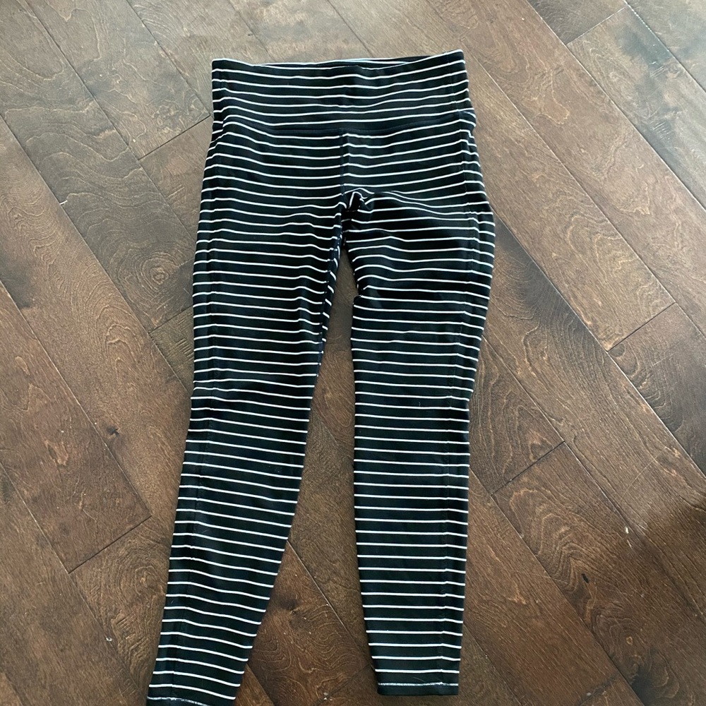 Athleta black and white stripe legging Large